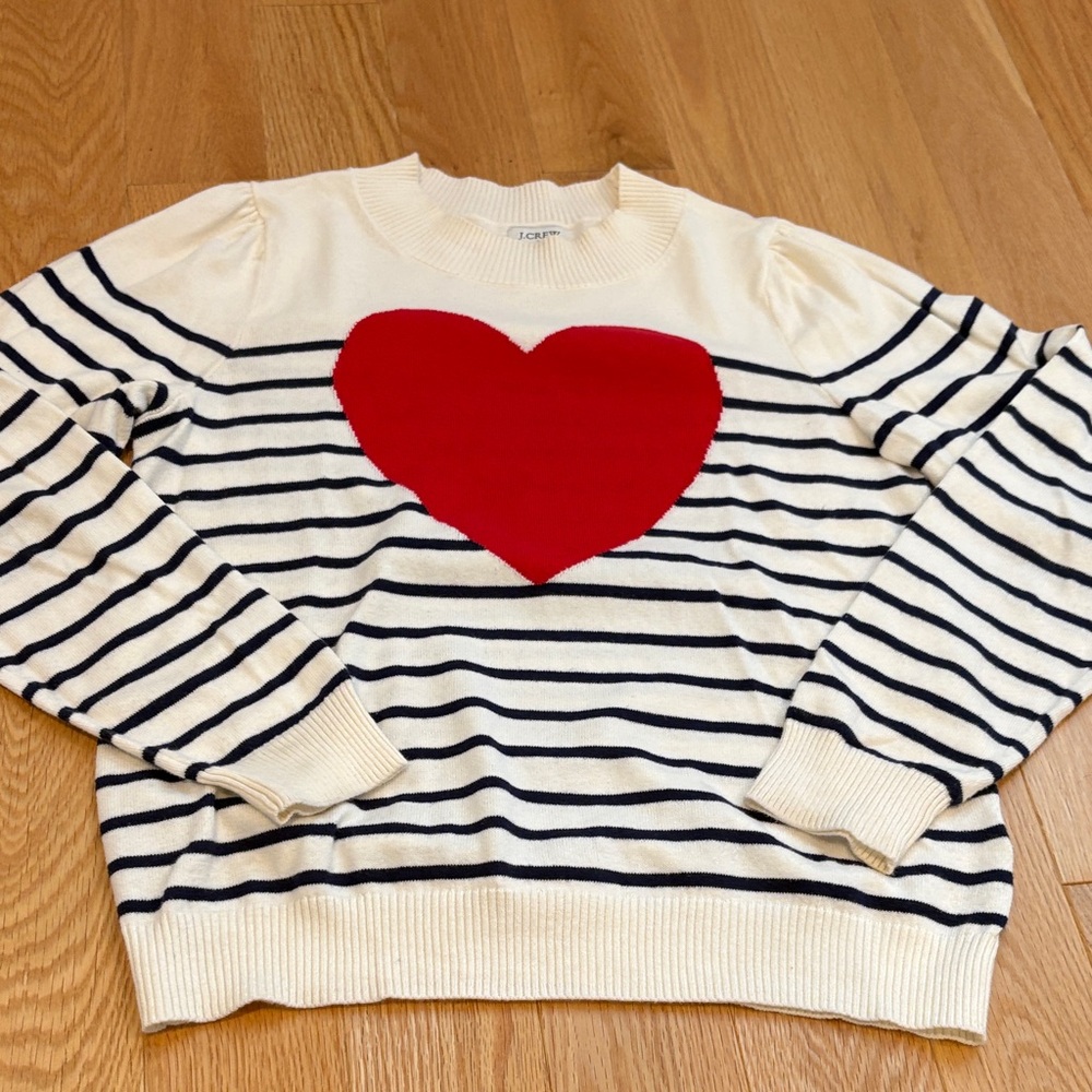 Striped Heart Sweater - Red and Cream
